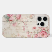 古い素朴木材のコテージスタイルバラと名前 iPhoneケース (裏面横)