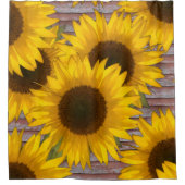 古い素朴納屋の木のシャワーカーテンにひまわり シャワーカーテン (正面)