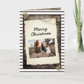 古い素朴紙ウッドスクリプトクリスマスフォト シーズンカード (正面)