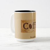 古い素朴茶色のコーヒー豆ラベル ツートーンマグカップ (正面左)