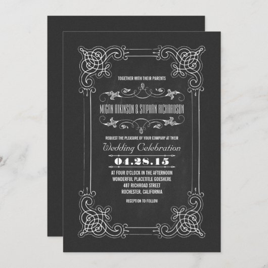 古い結婚式の招待の黒板が盛んに飾られる 招待状 (正面/裏面)