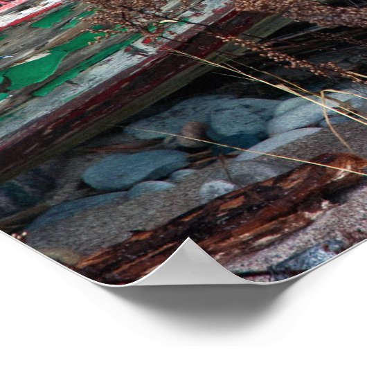 古い絵を描ウッドボートはビーチに放棄 ポスター (角)