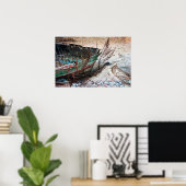 古い絵を描ウッドボートはビーチに放棄 ポスター (ホームオフィス)