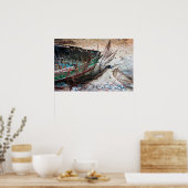 古い絵を描ウッドボートはビーチに放棄 ポスター (キッチン)