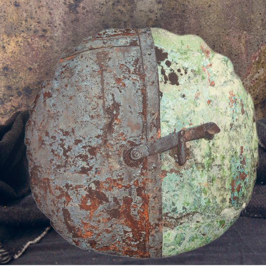 古い絵を描錆び戸 ラウンドクッション