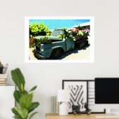古い絵画時間ピックアップトラック花プランターI ポスター (ホームオフィス)