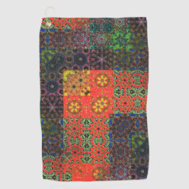 古い緑とサンゴから茶色の万華鏡のように千変万化するパターンモザイク ゴルフタオル