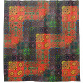 古い緑とサンゴから茶色の万華鏡のように千変万化するパターンモザイク シャワーカーテン (正面)