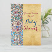 古い羊皮紙の宝石、真珠、天使の赤ちゃんシャワー 招待状 (スタンド正面)