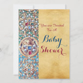 古い羊皮紙の宝石、真珠、天使の赤ちゃんシャワー 招待状 (正面)