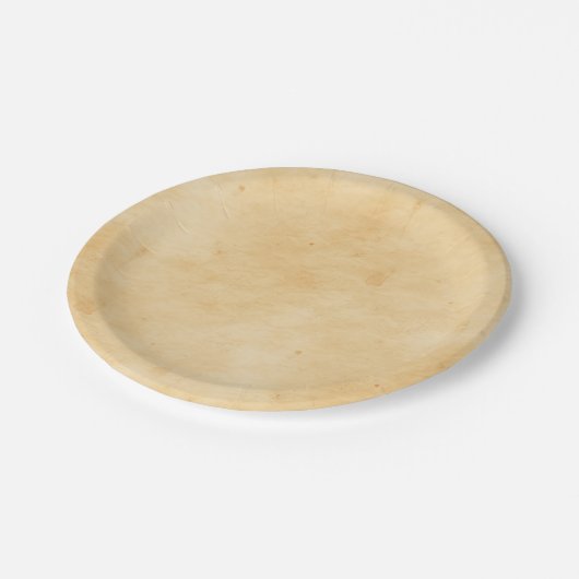 古い羊皮紙の背景によって汚されるまだらにされた一見 ペーパープレート (アングル)