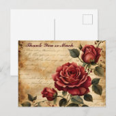 古い羊皮紙の赤いバラの感謝カード ポストカード (正面/裏面)