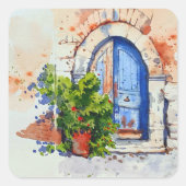 古い美しいドアの水の色のシール スクエアシール (正面)