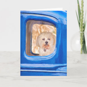 古い考える青い車の中の君の – ビション・フリーズ犬 カード