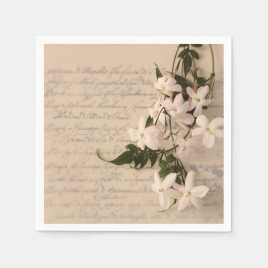 古い脚本のジャスミン スタンダードカクテルナプキン (正面)