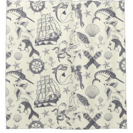 古い航海のセーラータトゥーパターン（の模様が）ある シャワーカーテン