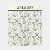 古い航海のセーラータトゥーパターン（の模様が）ある フリースブランケット (正面)