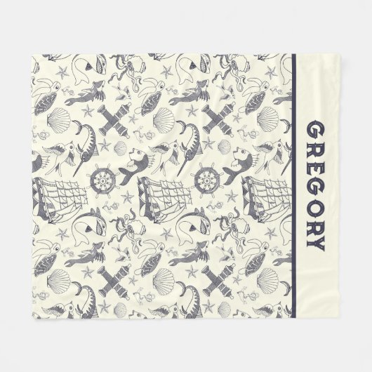 古い航海のセーラータトゥーパターン(の模様が)ある フリースブランケット (正面(横))