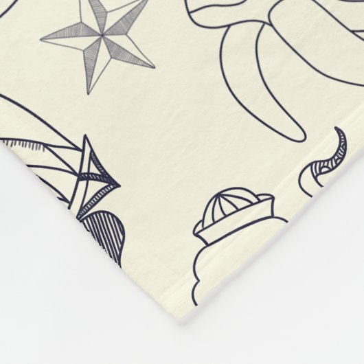 古い航海のセーラータトゥーパターン（の模様が）ある フリースブランケット (角)