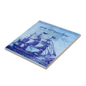 古い船および地図の青いビーチハウス タイル (側面)