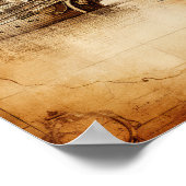 古い船とウィンドロスコンパスのアンティークマップ ポスター (角)