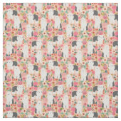 古い英国のシープドッグ犬のヴィンテージの花模様桃 ファブリック (見本)