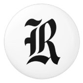 古い英国のモノグラムのな引出しのノブ セラミックノブ (正面)