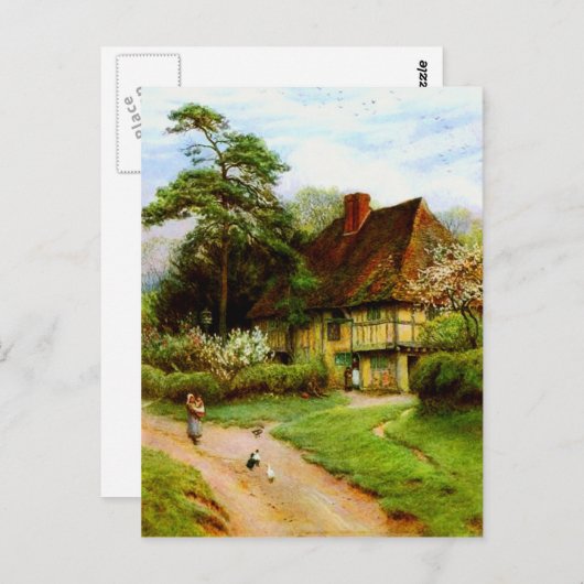 古い英国の国のコテージの郵便はがき ポストカード (正面/裏面)