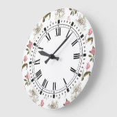 古い英国の庭のヴィンテージの花柄パターン ラージ壁時計 (傾斜)