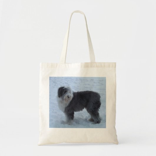 古い英国の牧羊犬のバッグ-雪犬! トートバッグ (正面)