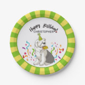 古い英国の牧羊犬のパーティーとのハッピーバースデー ペーパープレート (正面)