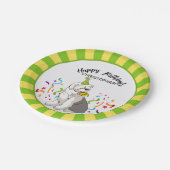 古い英国の牧羊犬のパーティーとのハッピーバースデー ペーパープレート (アングル)