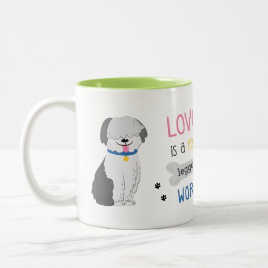古い英国の牧羊犬のマグ-かわいい愛犬家のギフト ツートーンマグカップ (左)