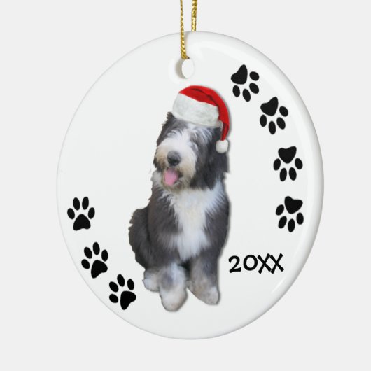 古い英国の牧羊犬の子犬のクリスマスのオーナメント セラミックオーナメント (左)