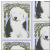 古い英国の牧羊犬の子犬の絵画-犬の芸術 ファブリック (クローズアップ)