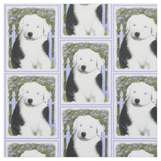古い英国の牧羊犬の子犬の絵画-犬の芸術 ファブリック (見本)