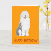 古い英国の牧羊犬の誕生日カードは、文字を加えます カード (黄色い花)