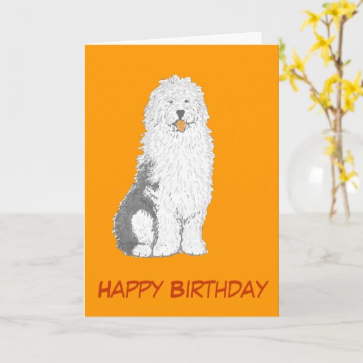 古い英国の牧羊犬の誕生日カードは、文字を加えます カード (黄色い花)