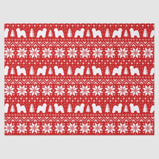 古い英国の牧羊犬はクリスマスパターンのシルエットを描きます 薄葉紙 (正面)