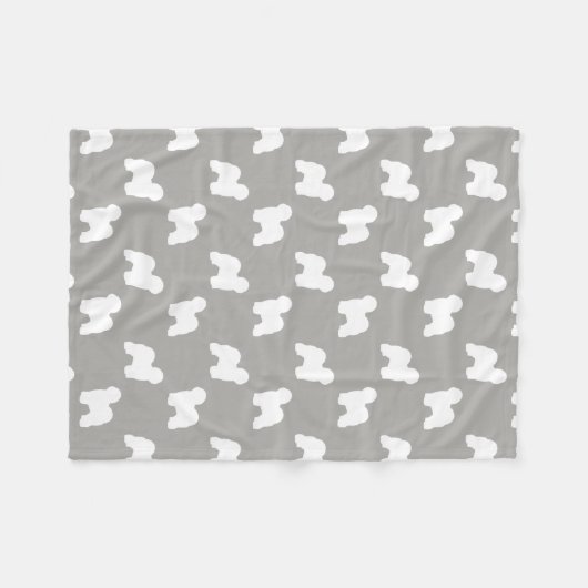 古い英国の牧羊犬はパターンのシルエットを描きます フリースブランケット (正面(横))