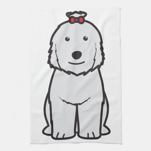 古い英国の牧羊犬犬の漫画 キッチンタオル (縦)