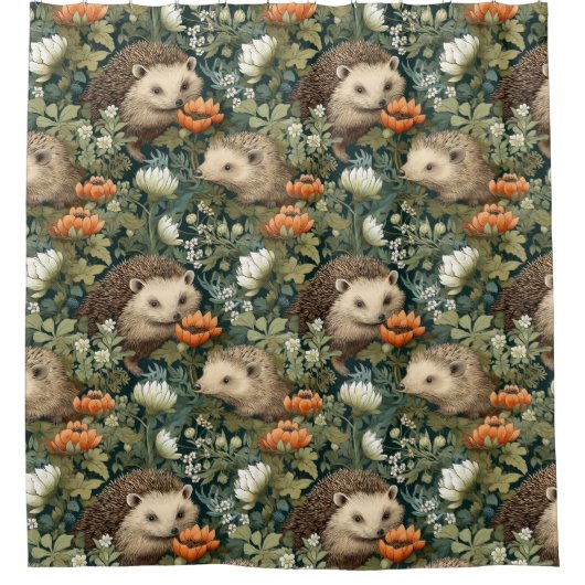 古い英国庭園にハリネズミ シャワーカーテン (正面)