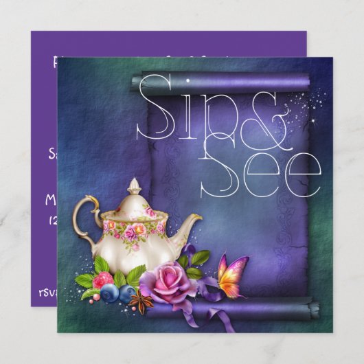 古い英語のバラティータイムsipと赤ちゃんのシャワーを参照 招待状 (正面/裏面)