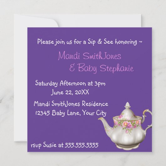 古い英語のバラティータイムsipと赤ちゃんのシャワーを参照 招待状 (裏面)