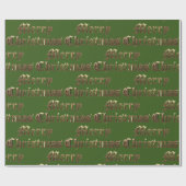 古い英語のレタリング金ゴールドとグリーンクリスマス ラッピングペーパー (フラット)