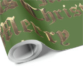 古い英語のレタリング金ゴールドとグリーンクリスマス ラッピングペーパー (ロールコーナー)