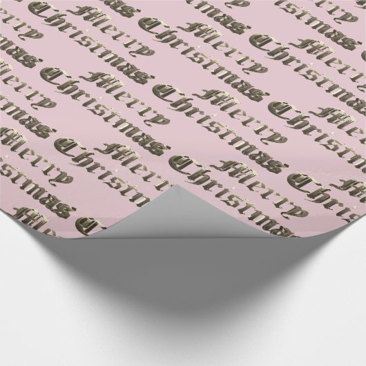 古い英語のレタリング金ゴールドとベビーピンククリスマス ラッピングペーパー (角)