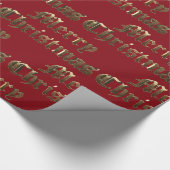 古い英語のレタリング金ゴールドと赤いクリスマス ラッピングペーパー (角)