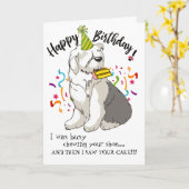 古い英語の羊の犬からのハッピーバースデー カード (黄色い花)