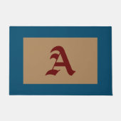 古い英語の青いトリムのモノグラム ドアマット (正面)